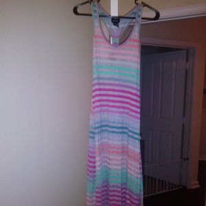 Spring maxi dress, grey and multicolor striped